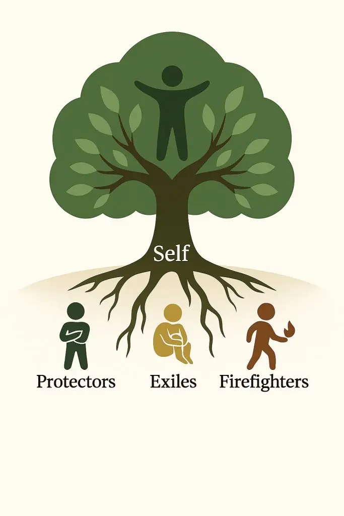 Illustration of IFS parts tree with Self, exiles, protectors